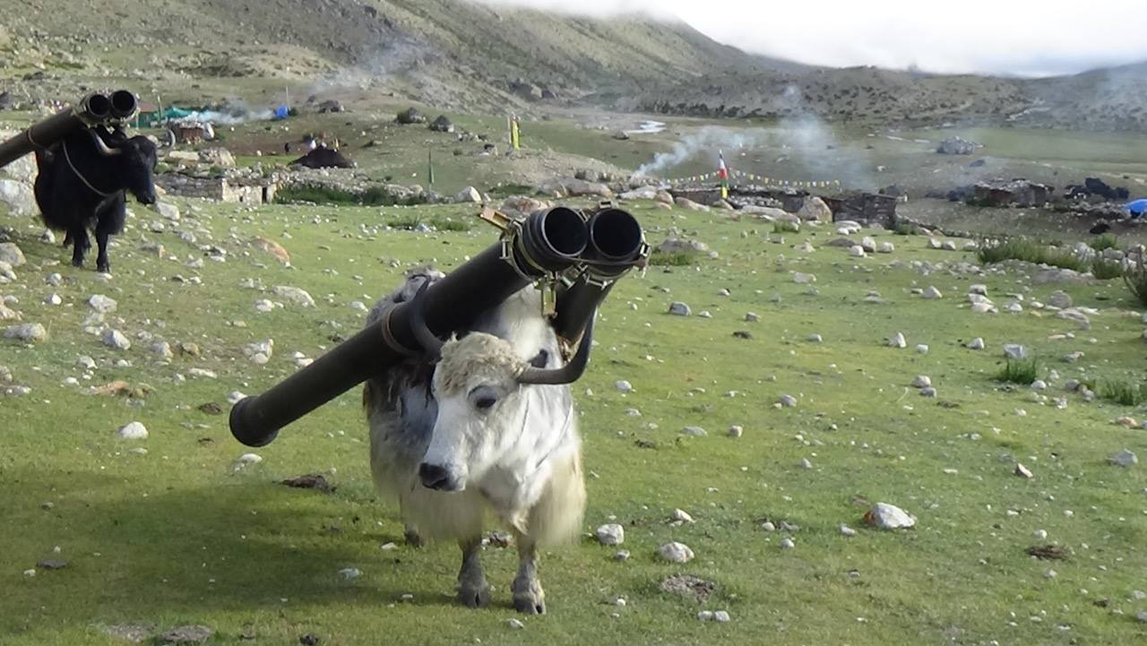 In this highly sensitive and restricted border area, the Chinese satellites may have observed scores of ‘double barreled Yak Mounted Cannons’ advancing towards them! But these cannons were meant to deal with a more serious enemy… Glacial Lake Outburst Flood or GLOF… due to climate change!
